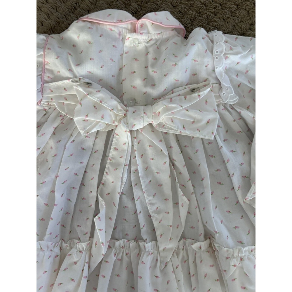 Vintage Baby Girl Party Dress Pink w/Ivory Voile Overlay Ruffle Full Circle 24M - Picture 9 of 13